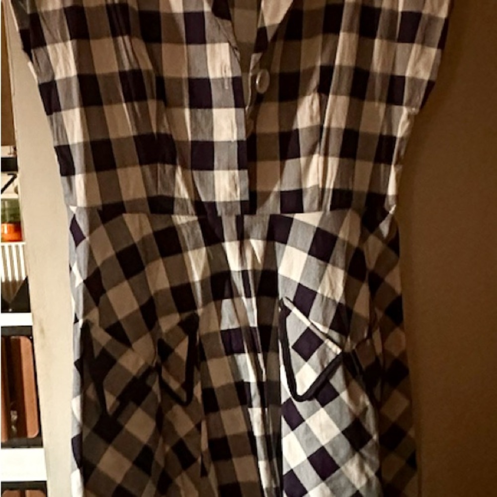 Checkered Navy and White Dress